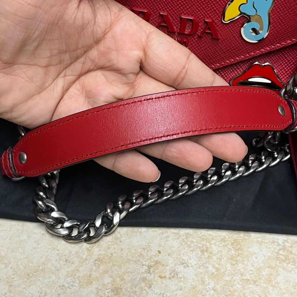 RARE✨Prada Red Monochrome Embellished small shoulder bag✨ - Picture 8 of 15